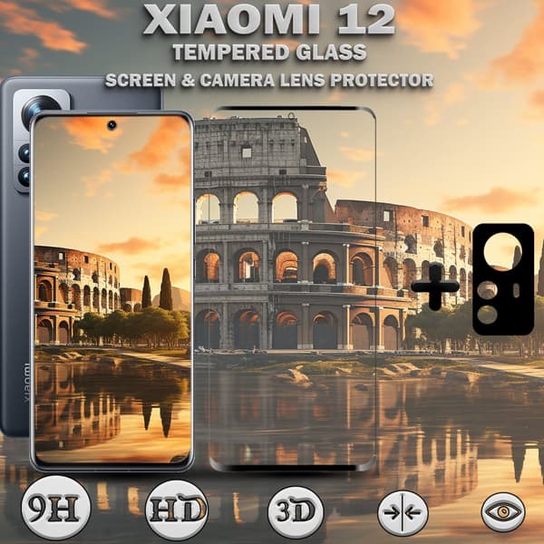 1-Pack XIAOMI 12 Skärmskydd & 1-Pack linsskydd - Härdat Glas 9H - Topp kvalitet 3D
