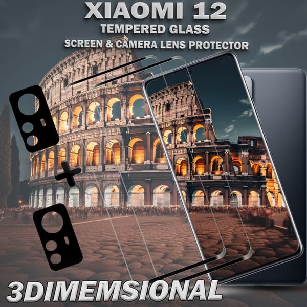2-Pack XIAOMI 12 Skärmskydd & 2-Pack Linsskydd - Härdat Glas 9H - Topp kvalitet 3D