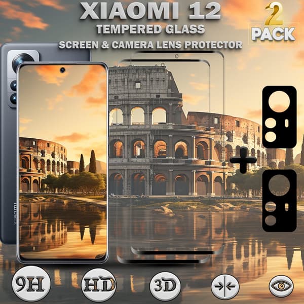2-Pack XIAOMI 12 Skärmskydd & 2-Pack Linsskydd - Härdat Glas 9H - Topp kvalitet 3D