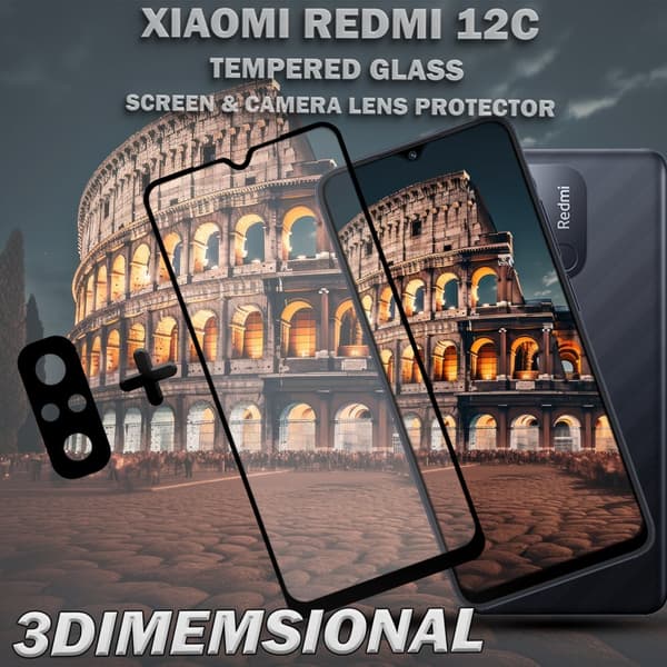 1-Pack XIAOMI REDMI 12C Skärmskydd & 1-Pack linsskydd - Härdat Glas 9H - Super kvalitet 3D