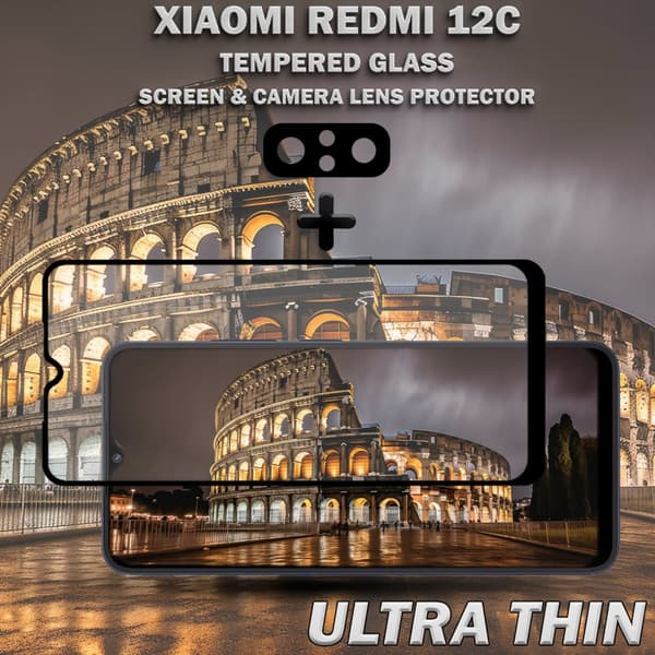 1-Pack XIAOMI REDMI 12C Skärmskydd & 1-Pack linsskydd - Härdat Glas 9H - Super kvalitet 3D