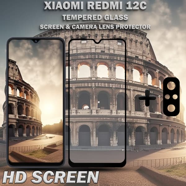 1-Pack XIAOMI REDMI 12C Skärmskydd & 1-Pack linsskydd - Härdat Glas 9H - Super kvalitet 3D
