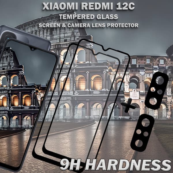 2-Pack Xiaomi Redmi 12C Skärmskydd & 2-Pack Linsskydd - Härdat Glas 9H - Super kvalitet 3D