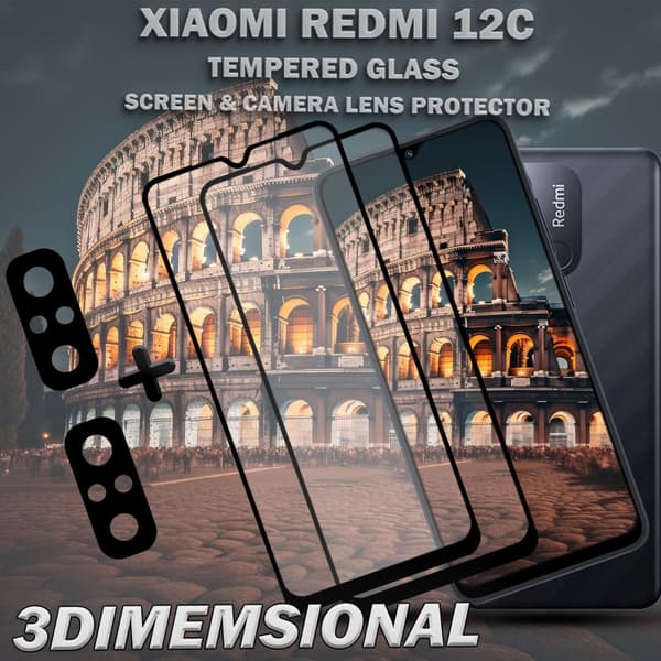 2-Pack Xiaomi Redmi 12C Skärmskydd & 2-Pack Linsskydd - Härdat Glas 9H - Super kvalitet 3D