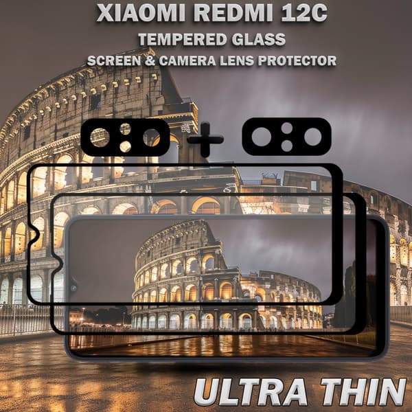 2-Pack Xiaomi Redmi 12C Skärmskydd & 2-Pack Linsskydd - Härdat Glas 9H - Super kvalitet 3D
