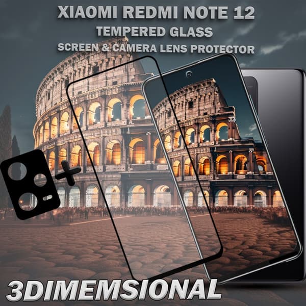 1-Pack Xiaomi Redmi Note 12 Skärmskydd & 1-Pack linsskydd - Härdat Glas 9H - Super kvalitet 3D