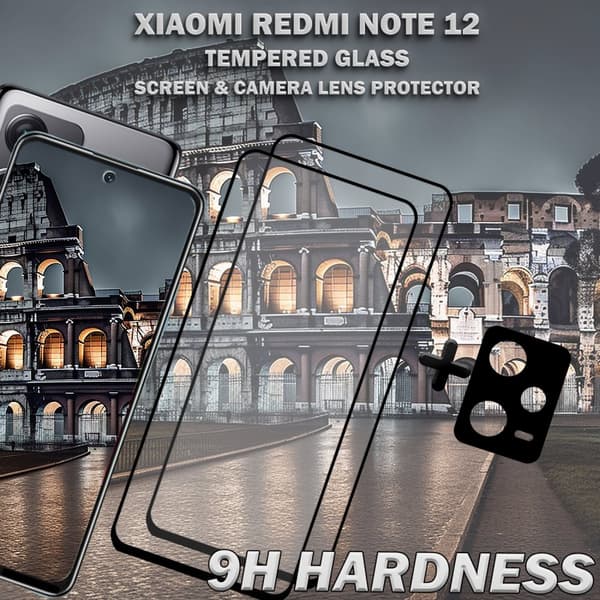 2-Pack Xiaomi Redmi Note 12 Skärmskydd & 1-Pack linsskydd - Härdat Glas 9H - Super kvalitet 3D
