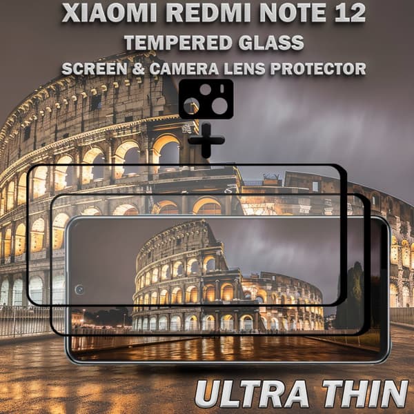 2-Pack Xiaomi Redmi Note 12 Skärmskydd & 1-Pack linsskydd - Härdat Glas 9H - Super kvalitet 3D
