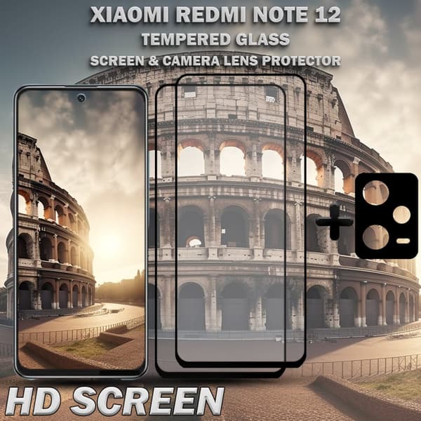 2-Pack Xiaomi Redmi Note 12 Skärmskydd & 1-Pack linsskydd - Härdat Glas 9H - Super kvalitet 3D