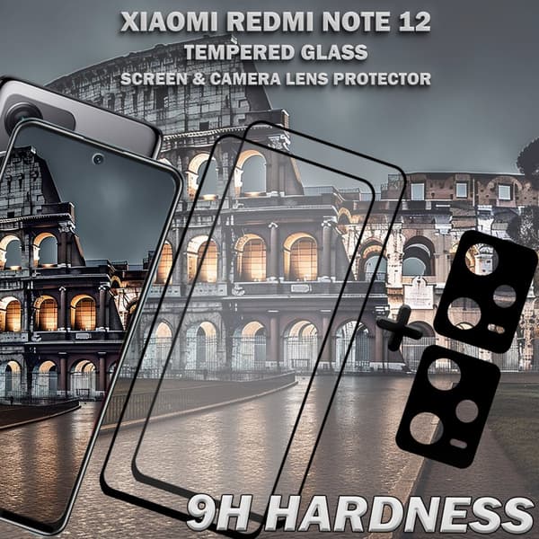 2-Pack Xiaomi Redmi Note 12 Skärmskydd & 2-Pack Linsskydd - Härdat Glas 9H - Super kvalitet 3D