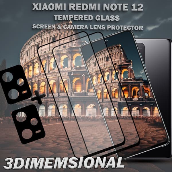 2-Pack Xiaomi Redmi Note 12 Skärmskydd & 2-Pack Linsskydd - Härdat Glas 9H - Super kvalitet 3D