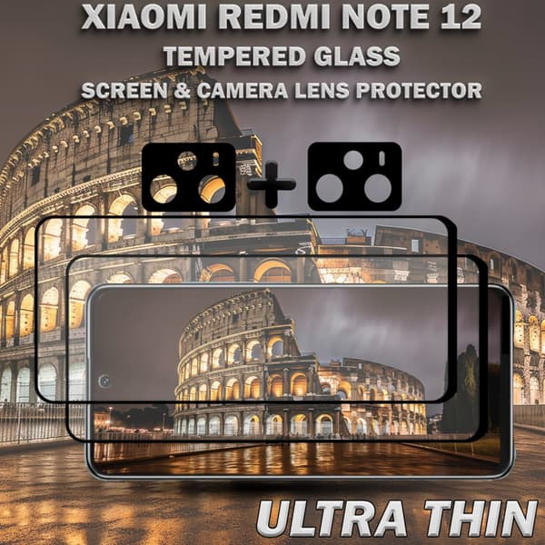 2-Pack Xiaomi Redmi Note 12 Skärmskydd & 2-Pack Linsskydd - Härdat Glas 9H - Super kvalitet 3D