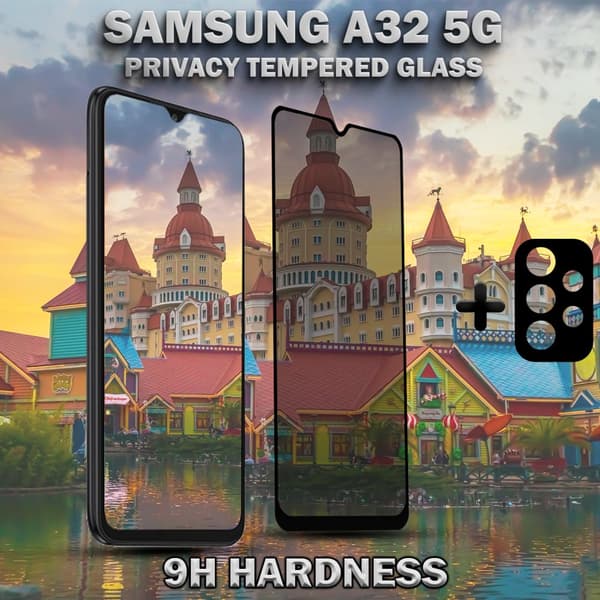 1-Pack Privacy Samsung A32 5G Skärmskydd & 1-Pack linsskydd - Härdat Glas 9H - Super kvalitet 3D