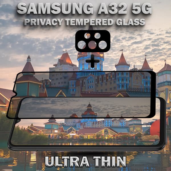 1-Pack Privacy Samsung A32 5G Skärmskydd & 1-Pack linsskydd - Härdat Glas 9H - Super kvalitet 3D