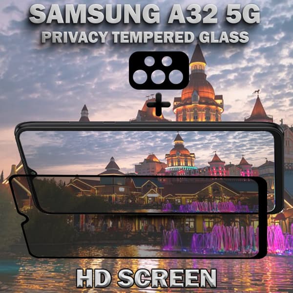 1-Pack Privacy Samsung A32 5G Skärmskydd & 1-Pack linsskydd - Härdat Glas 9H - Super kvalitet 3D