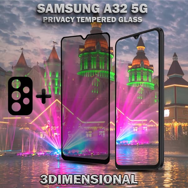 1-Pack Privacy Samsung A32 5G Skärmskydd & 1-Pack linsskydd - Härdat Glas 9H - Super kvalitet 3D