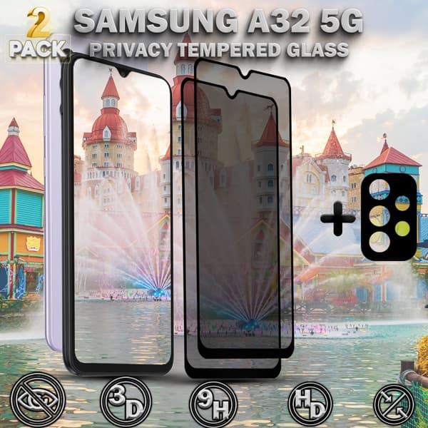 2-Pack Samsung Privacy A32 5G Skärmskydd & 1-Pack linsskydd - Härdat Glas 9H - Super kvalitet 3D
