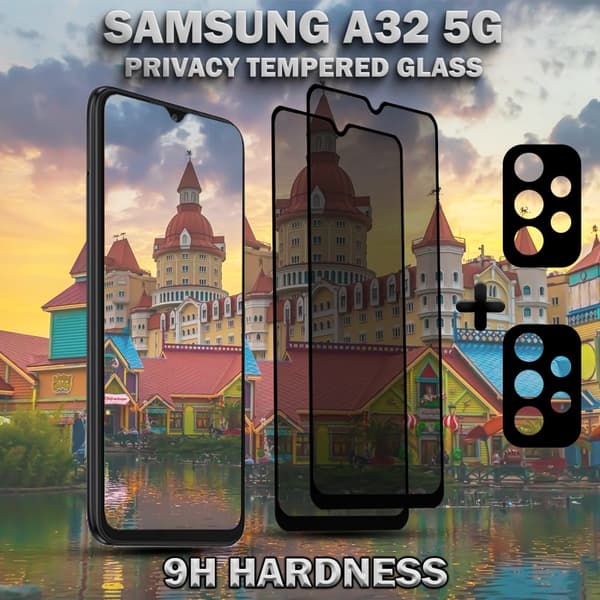 2-Pack Samsung Privacy A32 5G Skärmskydd & 2-Pack linsskydd - Härdat Glas 9H - Super kvalitet 3D