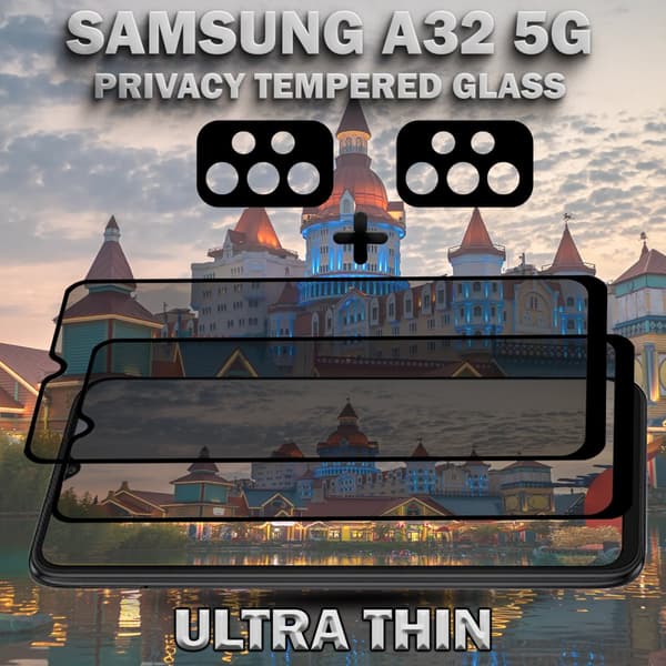 2-Pack Samsung Privacy A32 5G Skärmskydd & 2-Pack linsskydd - Härdat Glas 9H - Super kvalitet 3D