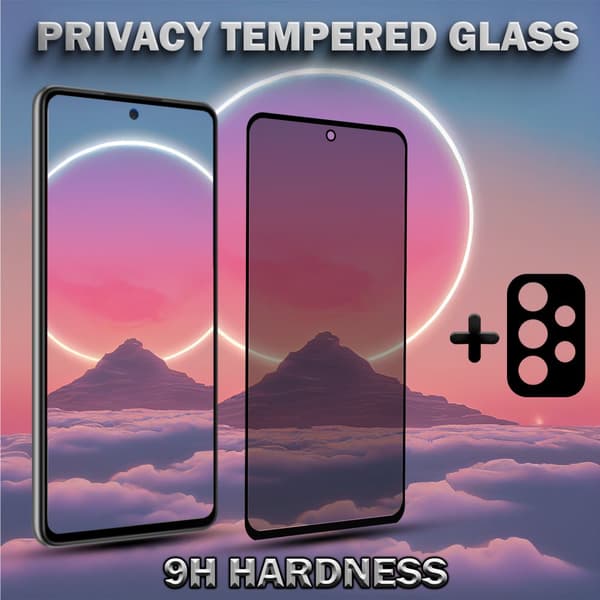 1-Pack privacy Samsung A52 Skärmskydd & 1-Pack linsskydd - Härdat Glas 9H - Super kvalitet 3D