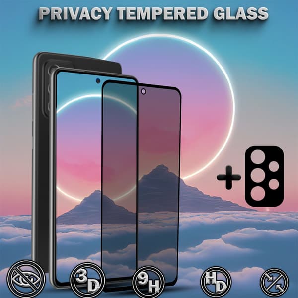 1-Pack Privacy Samsung A52S Skärmskydd & 1-Pack linsskydd - Härdat Glas 9H - Super kvalitet 3D
