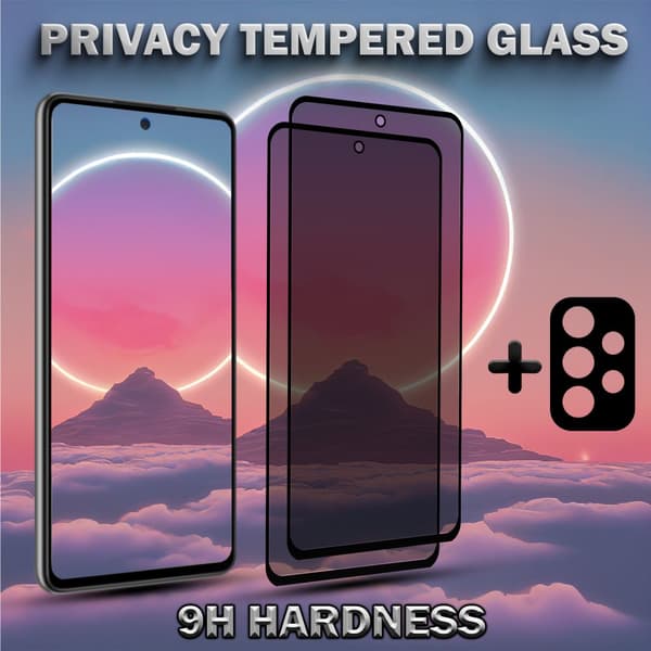 2-Pack Privacy Samsung A52S Skärmskydd & 1-Pack linsskydd - Härdat Glas 9H - Super kvalitet 3D