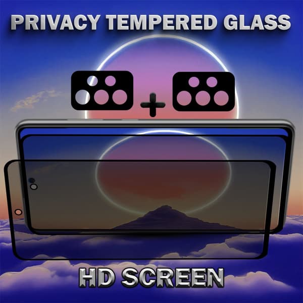 2-Pack Privacy Samsung A52S 5G Skärmskydd & 2-Pack Linsskydd - Härdat Glas 9H - Super kvalitet 3D