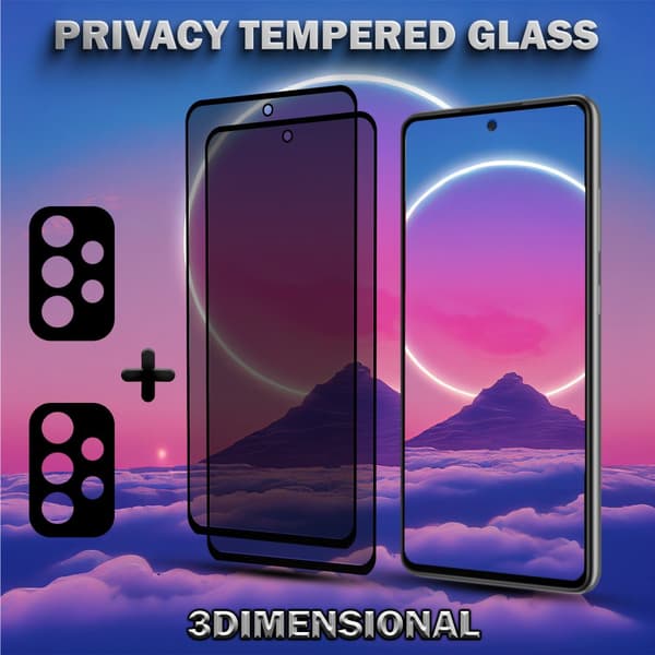 2-Pack Privacy Samsung A52S 5G Skärmskydd & 2-Pack Linsskydd - Härdat Glas 9H - Super kvalitet 3D