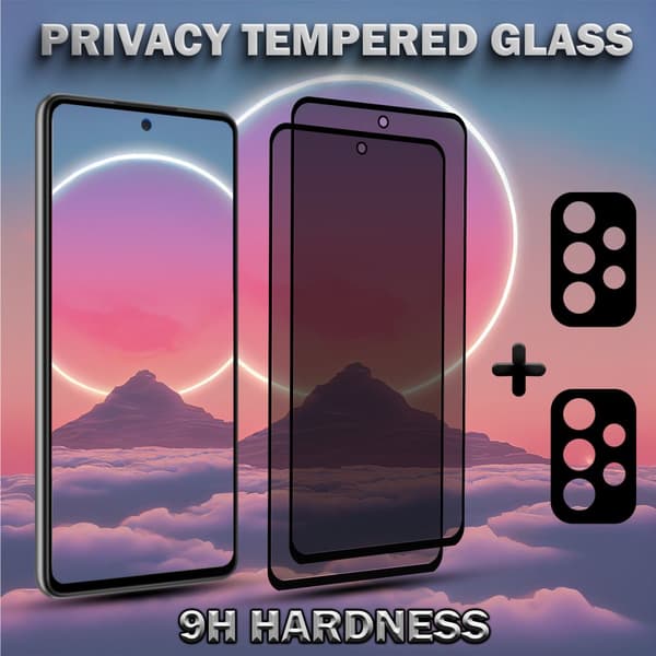 2-Pack Privacy Samsung A53 5G Skärmskydd & 2-Pack Linsskydd - Härdat Glas 9H - Super kvalitet 3D