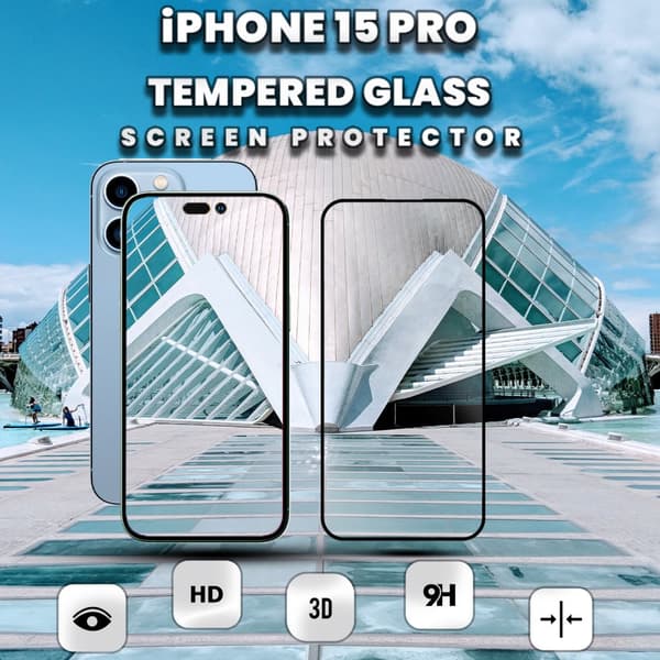 1-Pack iPhone 15 Pro - skärmskydd & 1-Pack linsskydd -härdat glas 9H
