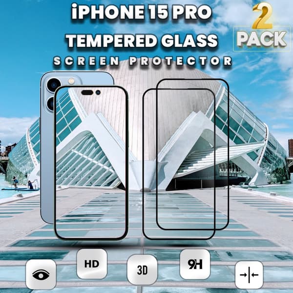 2-Pack iPhone 15 Pro - skärmskydd & 1-Pack linsskydd -härdat glas 9H