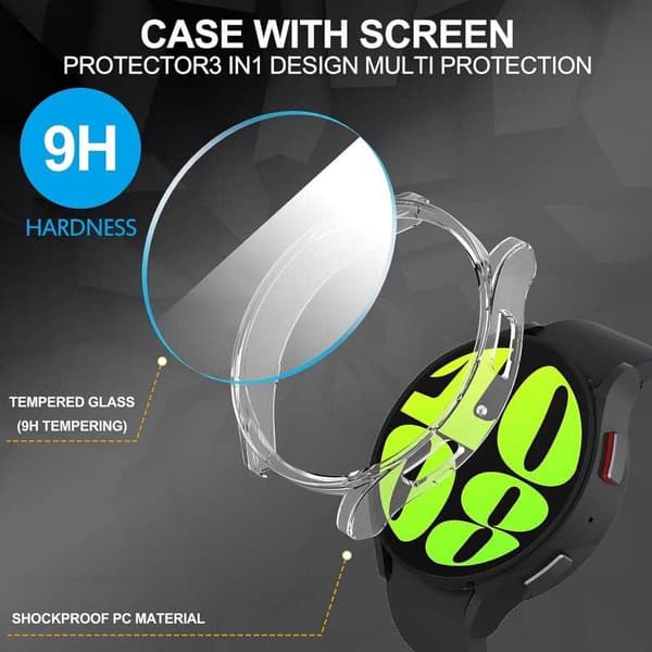 2in1 Stötdämpande Skal 9H Härdat Glas Galaxy Watch 6 44mm - Transparent