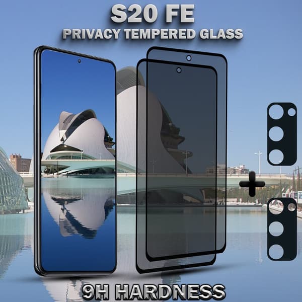 2-Pack Privacy SAMSUNG S20 FE Skärmskydd & 2-Pack linsskydd - Härdat Glas 9H - Super kvalitet 3D