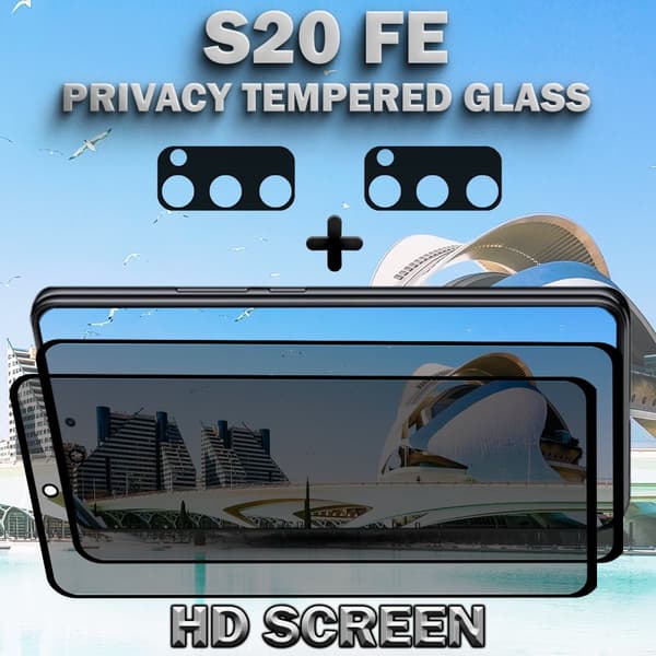 2-Pack Privacy SAMSUNG S20 FE Skärmskydd & 2-Pack linsskydd - Härdat Glas 9H - Super kvalitet 3D