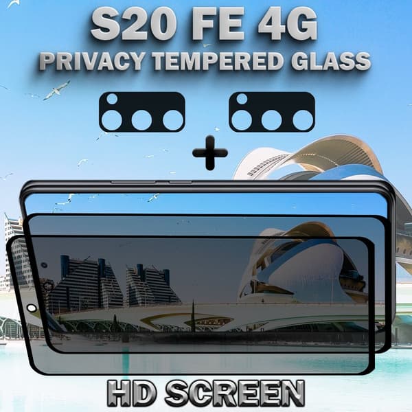 2-Pack Privacy SAMSUNG S20 FE 4G Skärmskydd & 2-Pack linsskydd - Härdat Glas 9H - Super kvalitet 3D