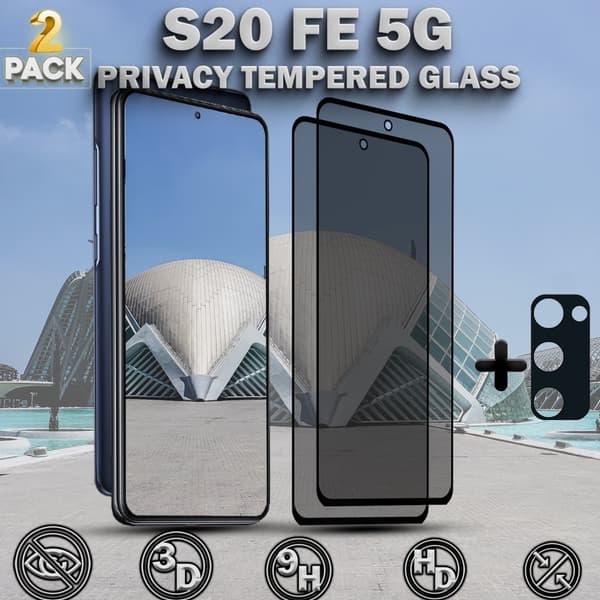 2-Pack Privacy SAMSUNG S20 FE 5G Skärmskydd & 1-Pack linsskydd - Härdat Glas 9H - Super kvalitet 3D