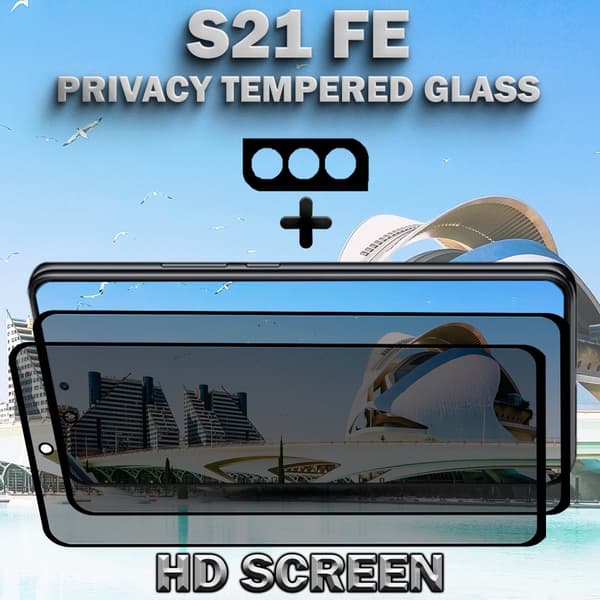 2-Pack Privacy SAMSUNG S21 FE Skärmskydd & 1-Pack linsskydd - Härdat Glas 9H - Super kvalitet 3D