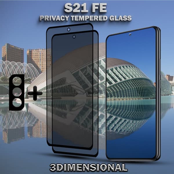 2-Pack Privacy SAMSUNG S21 FE Skärmskydd & 1-Pack linsskydd - Härdat Glas 9H - Super kvalitet 3D