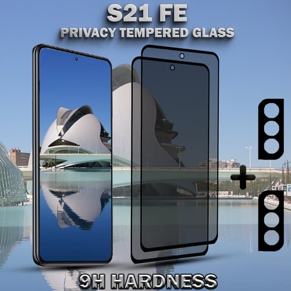 2-Pack Privacy SAMSUNG S21 FE Skärmskydd & 2-Pack linsskydd - Härdat Glas 9H - Super kvalitet 3D