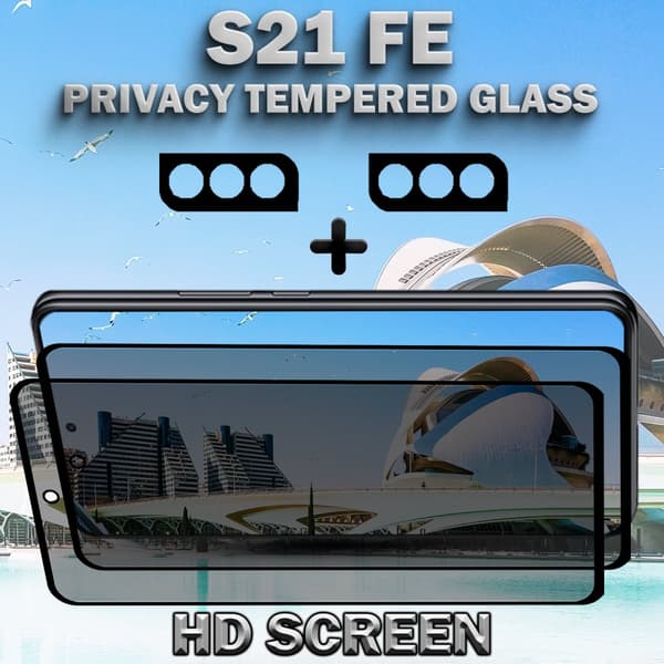 2-Pack Privacy SAMSUNG S21 FE Skärmskydd & 2-Pack linsskydd - Härdat Glas 9H - Super kvalitet 3D