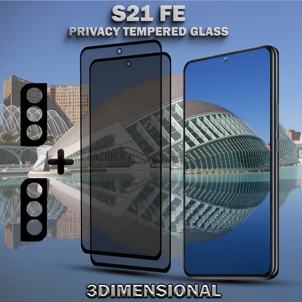 2-Pack Privacy SAMSUNG S21 FE Skärmskydd & 2-Pack linsskydd - Härdat Glas 9H - Super kvalitet 3D