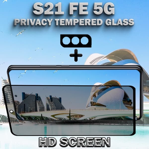 1-Pack Privacy SAMSUNG S21 FE 5G Skärmskydd & 1-Pack linsskydd - Härdat Glas 9H - Super kvalitet 3D
