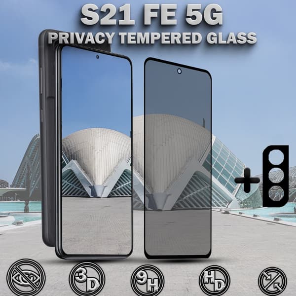 1-Pack Privacy SAMSUNG S21 FE 5G Skärmskydd & 1-Pack linsskydd - Härdat Glas 9H - Super kvalitet 3D
