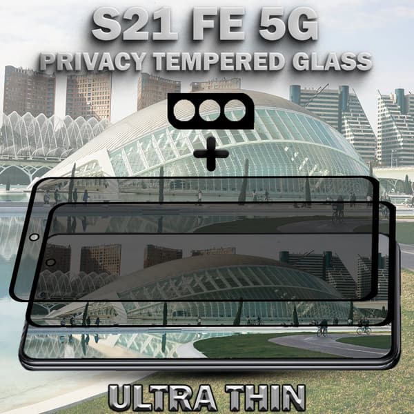 2-Pack Privacy SAMSUNG S21 FE 5G Skärmskydd & 1-Pack linsskydd - Härdat Glas 9H - Super kvalitet 3D
