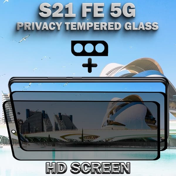 2-Pack Privacy SAMSUNG S21 FE 5G Skärmskydd & 1-Pack linsskydd - Härdat Glas 9H - Super kvalitet 3D
