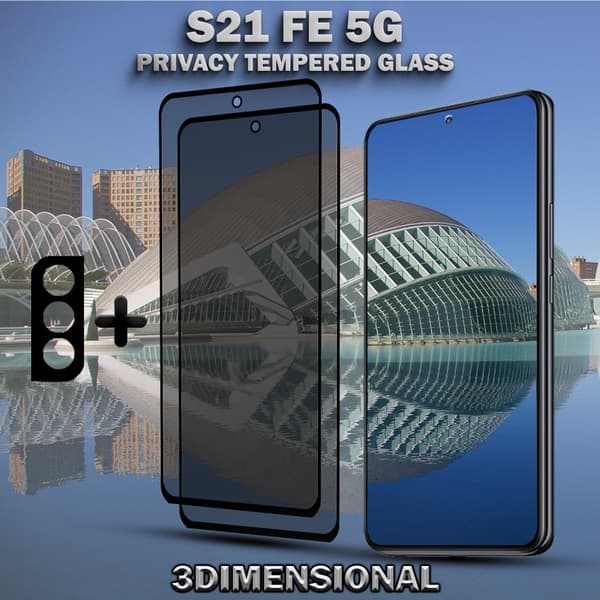 2-Pack Privacy SAMSUNG S21 FE 5G Skärmskydd & 1-Pack linsskydd - Härdat Glas 9H - Super kvalitet 3D