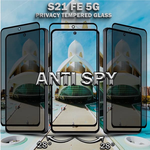 2-Pack Privacy SAMSUNG S21 FE 5G Skärmskydd & 1-Pack linsskydd - Härdat Glas 9H - Super kvalitet 3D