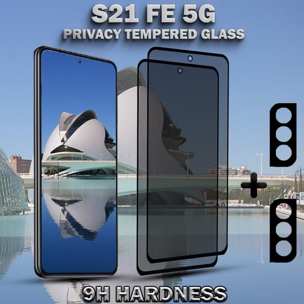 2-Pack Privacy SAMSUNG S21 FE 5G Skärmskydd & 2-Pack linsskydd - Härdat Glas 9H - Super kvalitet 3D