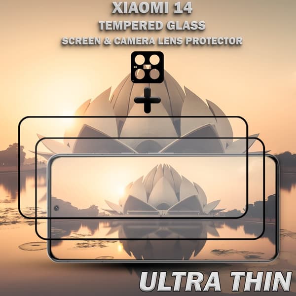 2-Pack XIAOMI 14 Skärmskydd & 1-Pack linsskydd - Härdat Glas 9H - Super kvalitet 3D