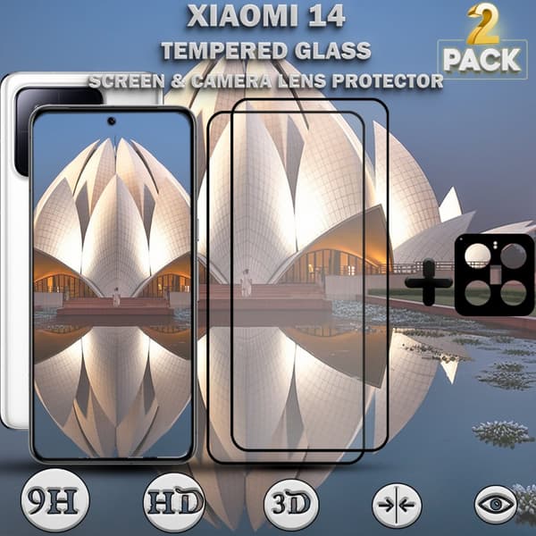 2-Pack XIAOMI 14 Skärmskydd & 1-Pack linsskydd - Härdat Glas 9H - Super kvalitet 3D